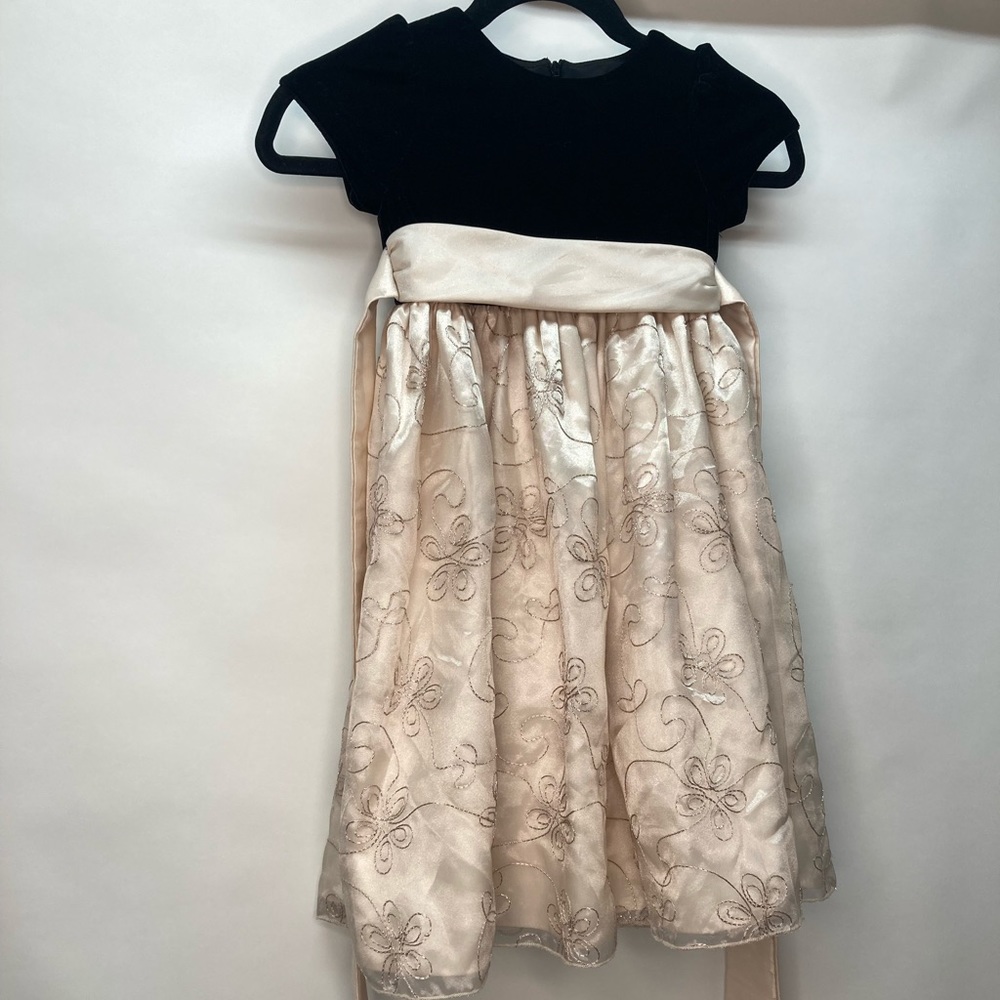 Cinderella Christmas black velvet and champagne size 4t dress